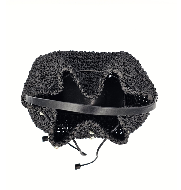 Serena Black Raffia Bucket Bag 