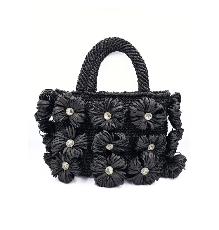 Daisy Tote Black Raffia Handbag