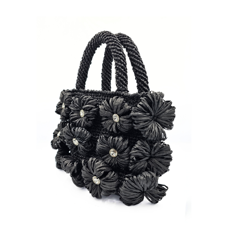 Daisy Tote Black Raffia Handbag