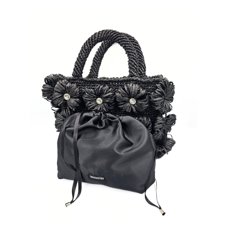 Daisy Tote Black Raffia Handbag