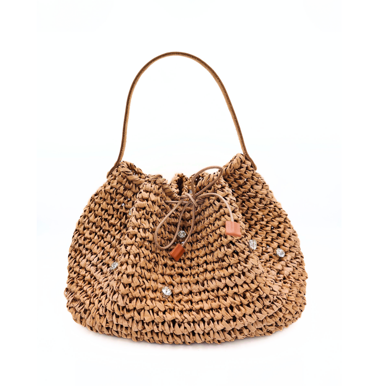 Serena Tan Raffia Bucket Bag