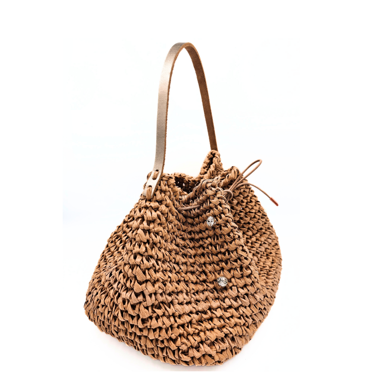 Serena Tan Raffia Bucket Bag